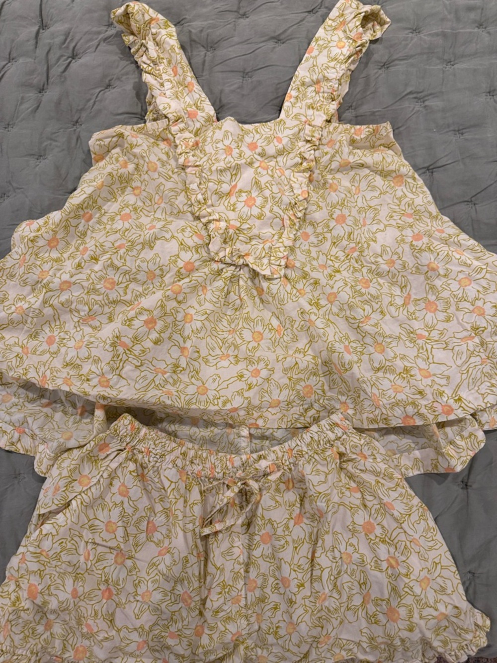 Piyama Floral Smocked Waist pajama set  - Yellow & Peach Floral